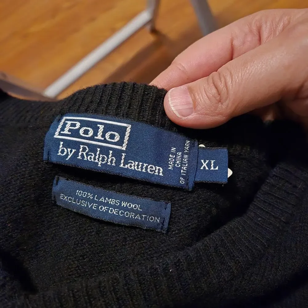 Polo Ralph Lauren Black Lambswool V Neck Sweater XL